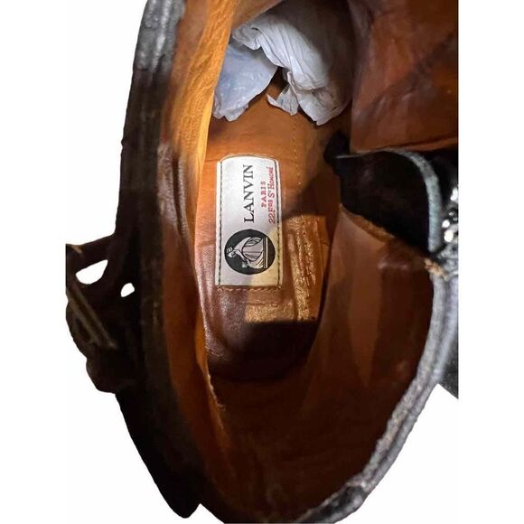 Lanvin p Wedge Black Leather Suede Bootie Size 5 - Picture 8 of 9